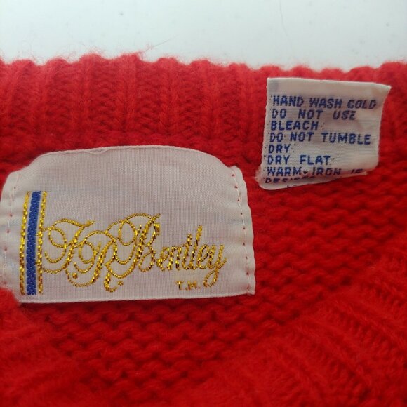 Vintage 80s JR Bentley Womens L Sweater Pullover Acrylic Red Retro Abstract Art - Picture 8 of 8